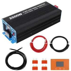 2500W Pure Sine Wave Inverter — 5000W Peak, 12V→120V AC, Low-Idle Power, Multi‑Battery Compatible (Li/AGM/GEL), 6 Safety Protections
