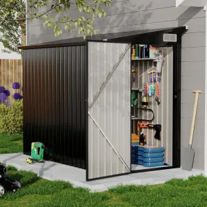 4x8ft Metal Outdoor Lean-To Storage Shed, Heavy-Duty Garden Utility Tool Shed with Metal Wall Side, Weather-Resistant & Durable