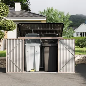 3x6ft Metal Outdoor Storage Shed for 2 Trash Cans, Garbage Bin Shed with Chain Lid, Durable Garden, Backyard & Patio Storage