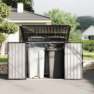 3x6ft Metal Outdoor Storage Shed for 2 Trash Cans, Garbage Bin Storage with Chain Lid, Durable Garden, Backyard & Patio Shed