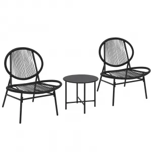 3-Piece Outdoor Acapulco Chair Set with Steel Frame, Weather-Resistant PE Rope, Tempered Glass Table, Modern Patio Balcony Furniture