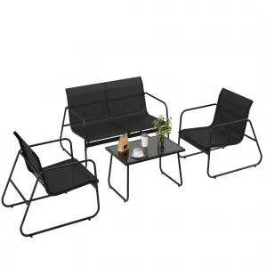 Textilene Patio Conversation Set with 2 Single Chairs, Loveseat, Tempered Glass Coffee Table, Powder Coated Steel Frame, Quick Dry, Outdoor Lounge