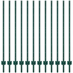 5FT Metal Fence Posts, Pack of 12 - U-Shaped Steel Stakes, Rust-Resistant Heavy-Duty Green Fence Posts for Garden, Yard, Farm, No-Dig Installation