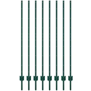 7 ft Metal Fence Posts U-Channel Design Heavy Duty Steel Rust-Resistant Green Powder-Coated Adjustable Tabs Garden Yard Farm