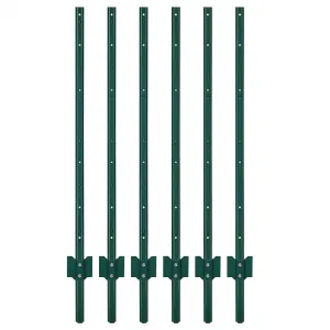 4FT Metal Fence Posts, Pack of 6 - U-Shaped Steel Stakes, Rust-Resistant Heavy Duty Green Fence Posts for Garden, Yard, Farm, No-Dig Installation