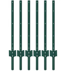 3FT Metal Fence Posts, Pack of 6 - U-Shaped Steel Stakes, Rust-Resistant Heavy-Duty Green Fence Posts for Garden, Yard, Farm, No-Dig Installation
