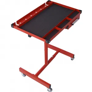 Adjustable Rolling Work Table with Drawer, Heavy-Duty Steel, Height Adjustable, 4 Swivel Casters, Rubber Corners, Portable Tool Cart for Garages