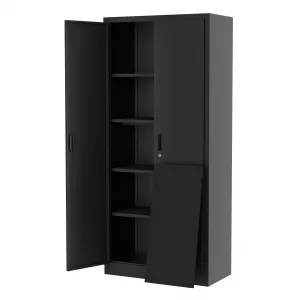 71" Tall Metal Storage Cabinet with Lock, 4 Adjustable Shelves Heavy Duty Lockable Cabinet, Scratch Resistant, Multi-Use Craft/Shop Organization for Pantry/Garage/Office, Black