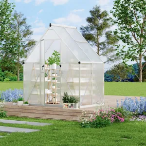 6X4FT Polycarbonate Greenhouse, Heavy Duty Aluminum Walk-In Greenhouses with Adjustable Roof Vent, Outdoor Plant Greenhouse for Garden, Sliver