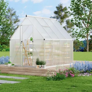 6x7 FT Heavy Duty Aluminum Polycarbonate Greenhouse – Large Walk-In Structure, Quick Setup, Roof Vent, Lockable Door, Rain Gutter – Ideal for Patio, Backyard, Garden – Silver