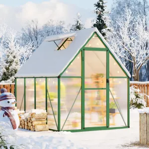 Heavy Duty 6x7 FT Polycarbonate Walk-In Greenhouse – Reinforced Aluminum Frame, Lockable Door, Adjustable Roof Vent, Quick Assembly – Ideal for Outdoor Patio, Backyard, Garden – Green