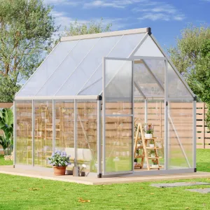 6x7 FT Polycarbonate Walk-In Greenhouse – Sturdy Aluminum Frame, Lockable Door, Adjustable Roof Vent, Easy Assembly – Fits Outdoor Garden, Backyard, Patio, Lawn – Silver