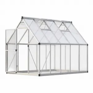 Heavy Duty 6x9 FT Polycarbonate Walk-In Greenhouse - Sturdy Aluminum Frame, Lockable Door, Adjustable Roof Vent, Easy Assembly, Ideal for Garden, Backyard, or Patio, Silver
