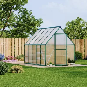 Heavy Duty 6x9 FT Polycarbonate Walk-In Greenhouse - Aluminum Frame, Double Swing Doors, Roof Vent, Rain Gutter, Quick Easy Setup, for Garden Plants, Green
