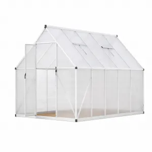 Heavy Duty Aluminum Polycarbonate Greenhouse Kit - 6x11 FT Large Walk-In Outdoor Garden Greenhouse with Roof Vent, Double Swing Doors, Quick Setup, Enhanced Ventilation - Silver