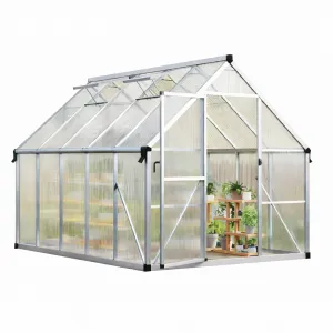 8'X10' Silver Large Enhanced Aluminum Greenhouses Kit for Outdoors, Aluminum-Framed Polycarbonate Greenhouse, Heavy Duty Polycarbonate Greenhouse with Quick Setup Structure and Roof Vent