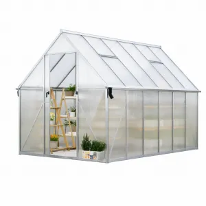 Heavy Duty 8x12 FT Polycarbonate Walk-In Greenhouse – Reinforced Aluminum Frame, Adjustable Roof Vent, Quick Setup, Ideal for Winter Plant Protection & All-Season Gardening – Silver