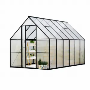 Outdoor Greenhouse 8x12 FT Aluminum Frame Polycarbonate Panels UV Blocking Roof Vent Gutter System Quick Setup for Garden