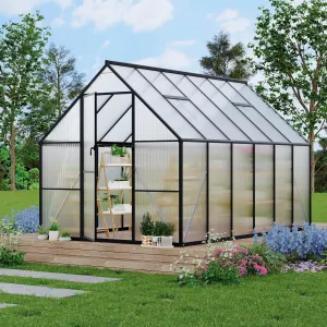 Greenhouse 8x14 Aluminum Frame Polycarbonate Panels Quick Setup Roof Vent Durable Weather-Resistant Outdoor Gardening
