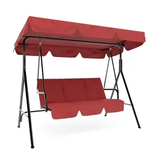 3-Person Patio Swing Chair with Convertible Canopy - Adjustable Tilt Hanging Glider Lounge for Porch and Outdoor Use, Red