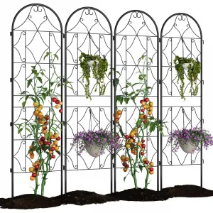 4 Pack Garden Fence Panels Rustproof 74.8in Tall No Dig Dog Barrier with Gate Iron Trellis Decorative Yard Patio