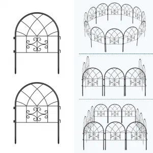 26" Metal Garden Fence Panels 26"H x 20"W Rustproof No Dig Heavy Duty Black Iron Decorative Outdoor Pet Barrier for Yard & Patio