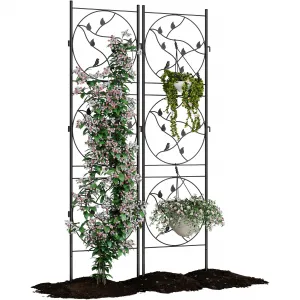 Metal Garden Trellis 71x20 Inch Rustproof Iron Frame Adjustable Hooks 2-Pack Vertical Plant Support for Roses & Clematis Patio Garden