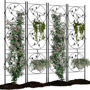 4 Pack Fence Panels - 71.6" Tall Rustproof Iron Barrier with Gate - Decorative Garden Fence for Yard Border Patio