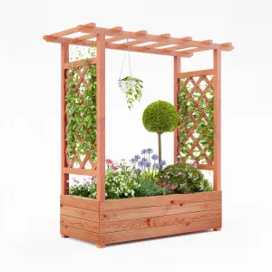 Elevated Garden Bed with Arch Trellis & Hanging Roof – Wood Planter Box, Side Trellis, 4 Drainage Holes, 79"x17"x45"