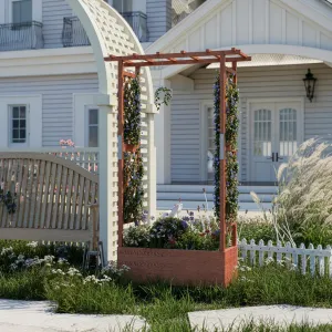 Elevated Garden Bed with Trellis - Wooden Planter Box, Side Supports, Canopy, 4 Drainage Holes, Natural Fir Wood, Indoor-Outdoor Use, 43"x17"x72"