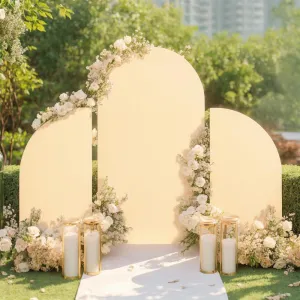 Arch Backdrop Stand Cover Set of 3, Double Sided Round Top and Half Moon Top Stretchy Backdrop Cover for Birthday Parties Baby Shower Banquet Decorations 5ft 7.2ft 5ft champagne color