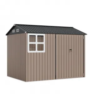 6x8 ft Metal Storage Shed Heavy-Duty Galvanized Steel Lockable Door Sloped Roof Windows Backyard Garden Patio