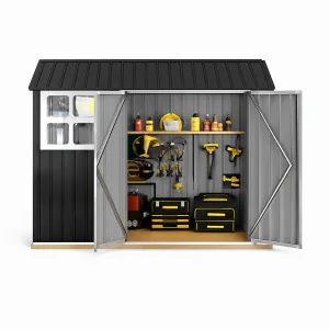 6' x 8' Outdoor Storage Shed Metal Building with Lockable Doors & Windows Galvanized Steel Weatherproof Ventilated for Garden Backyard