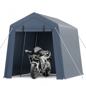 7x10 Ft Portable Outdoor Carport Storage Shelter with Roll Up Zipper Doors, Heavy Duty/Waterproof/Anti-UV Garage Tent for Motorcycle Bike Garden Tools, Grey