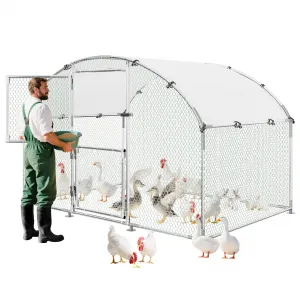 Upgrade Large Metal Chicken Coop with Feeder Door & Escape-Proof Design, Outdoor Domeroof Walk-in Poultry Cage with Waterproof Anti-UV Cover, Up to 10 Chickens,for Yard or Farm 6.6x 9.8x6.6FT