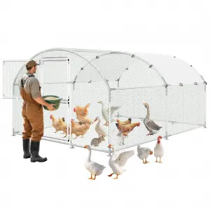 Upgrade Large Metal Chicken Coop with Feeder Door & Escape-Proof Design, Outdoor Domeroof Walk-in Poultry Cage with Waterproof Anti-UV Cover, Up to 20 Chickens,for Yard or Farm 13x 9.8x6.6FT