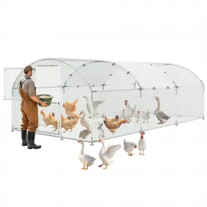Upgrade Large Metal Chicken Coop with Feeder Door & Escape-Proof Design, Outdoor Domeroof Walk-in Poultry Hen with Waterproof Anti-UV Cover, Up to 30 Chickens,for Yard or Farm 19.7x 9.8x6.6FT