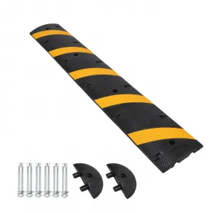 6Ft Rubber Speed Bumps, 2 Channel Modular Speed Hump 25000LBS Capacity, Cable Ramps Hose Protector Ramps with 2 End Caps and 6 Bolt Spikes for Asphalt Concrete Gravel Driveway