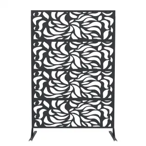 Metal Privacy Screen Panel 70"x46" Rustproof Weather-Resistant Modern Geometric Design Black Freestanding Outdoor Fence for Patio Lawn Deck Garden