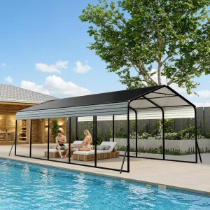 12x25 FT Heavy Duty Metal Carport Galvanized Steel Frame & Roof High-Peak Roof Reinforced Base Rustproof Waterproof Portable Outdoor Shelter