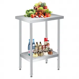 24"L x 12"W x 35"H Stainless Steel Table, Commercial Prep Work Table with Adjustable Undershelf and Pre-installed Feet, 2 Tier Metal Table for Restaurant, Home, Kitchen, Garages and Outdoor