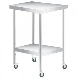 24"L x 24"W x 35"H Stainless Steel Table with 2-Tier Storage, Adjustable Undershelf and Lockable Casters, 660LBS NSF Commercial Work Table for Food Prep, Kitchen, Restaurants, and Home