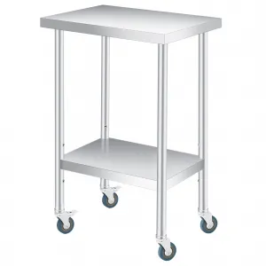 24"L x 14"W x 35"H Stainless Steel Table with 2-Tier Storage, Adjustable Undershelf and Lockable Casters, 660LBS NSF Commercial Work Table for Food Prep, Kitchen, Restaurants, and Home