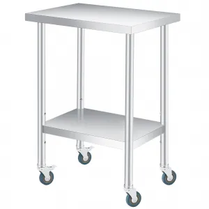 24"L x 18"W x 35"H Stainless Steel Table with 2-Tier Storage, Adjustable Undershelf and Lockable Casters, 660LBS NSF Commercial Work Table for Food Prep, Kitchen, Restaurants, and Home