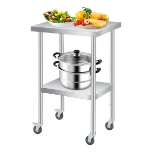 30"L x 24"W x 35"H Stainless Steel Table Commercial Prep Work Table with Adjustable Undershelf and Locking Casters, 2 Tier Metal Table for Restaurant, Home, Kitchen, Garages and Outdoor