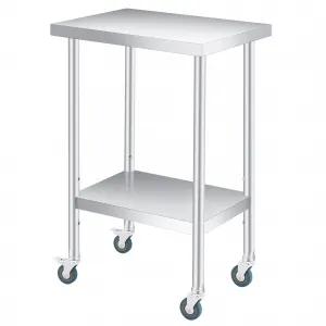24"L x 12"W x 35"H Stainless Steel Table with 2-Tier Storage, Adjustable Undershelf and Lockable Casters, 660LBS NSF Commercial Work Table for Food Prep, Kitchen, Restaurants, and Home