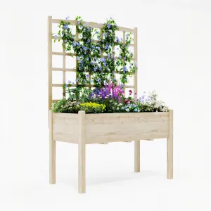 Elevated Garden Planter Box with Trellis – 3-Tier Wooden Fir Raised Bed, Waterproof Liner, Durable Outdoor Vertical Gardening, 46x23x65"