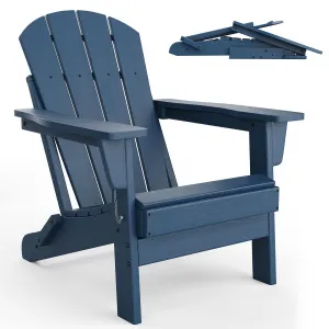 Folding Adirondack Chair HDPE Durable Ergonomic Extended Backrest Wooden Lounge Firepit Patio Garden Deck Lawn Navy Blue