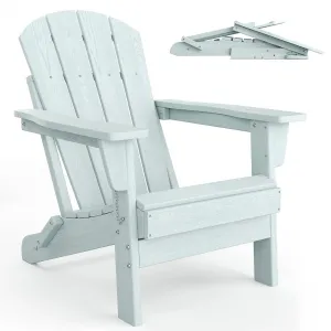 Outdoor Folding Adirondack Chair HDPE Durable Weather-Resistant Ergonomic Extended Backrest Foldable Patio Garden Deck Lawn Light Blue