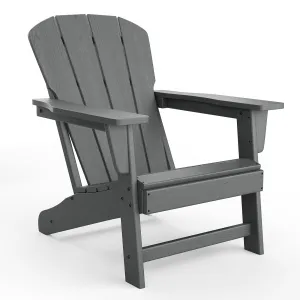 Outdoor Adirondack Chairs, HDPE Plastic Patio Chairs for All Weather, Weather-Resistant Fire Pit Chair with Wide Armrests & Slatted Back, Heavy-Duty Outdoor Seating for Patio, Deck, Lawn, Grey